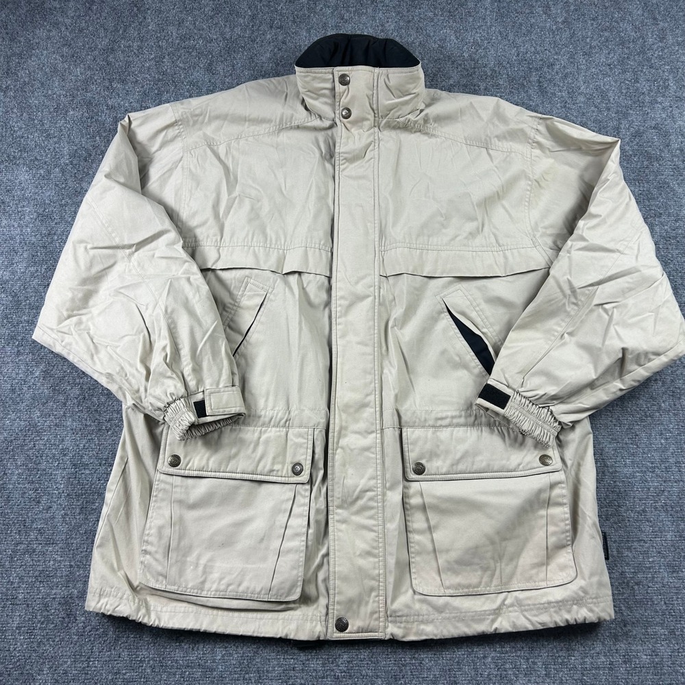 Pacific Trail Jacket Mens XL Tan Outdoor Utility Full Zip Stowaway Hood‎ Fleece